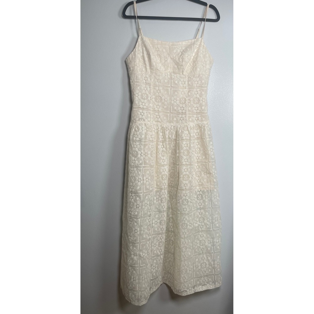 AVEC LES FILLES Cream Geometric Lace Midi Dress Size 10 NEW Feminine Casual - Picture 2 of 10